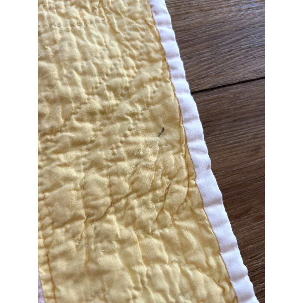 Vintage Fairy Elf Baby Blanket Quilt Hand Drawn Handmade Yellow Flaws READ